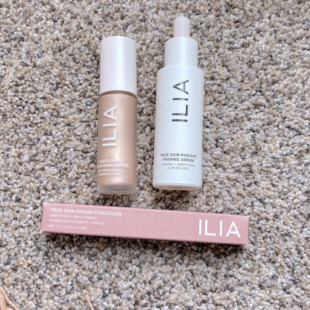(Unused!) Ilia Beauty 3-piece set Liquid Highlighter, Concealer + Priming Serum